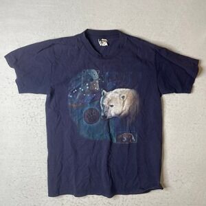King Fashions Polar Bear T Shirt Adult M/M Navy Blue Graphic Tee Vintage